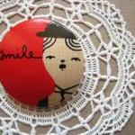 wooden brooch hand painted ..