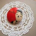wooden brooch hand painted ..