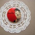 wooden brooch hand painted ..