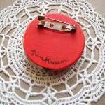 wooden brooch hand painted ..