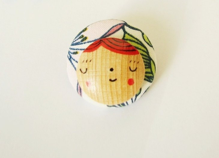 Miss Carrot Fabric Brooch - Mixed media Fabric covered brooch and handpainted wood