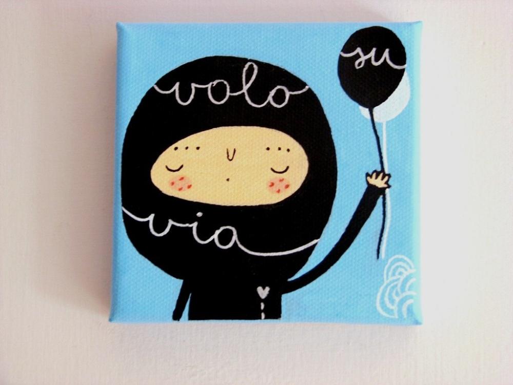 Fly Away mini acrylic painting on canvas Nursery art - Made To order