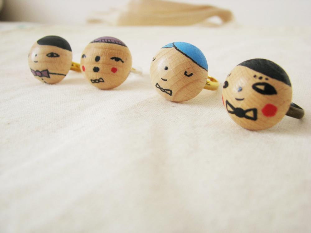 adjustable ring Hand painted wood GENTLEMAN with a Bow