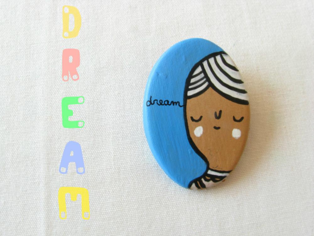 Dream brooch hand painted clay