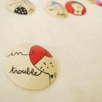 Hand painted wooden brooch ..